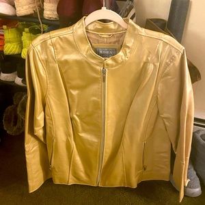 Gold Jessica London genuine leather jacket, women’s 2x. NWT